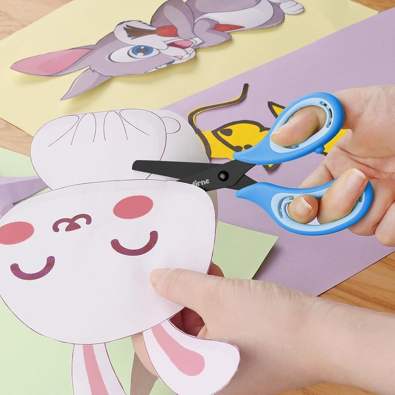 Asdirne Kids Scissors - Safety Children Scissors with Blunt Tip Stainless Steel Blades and Soft Grip, Great for Home and School, Blue, 13.5cm - Image 2